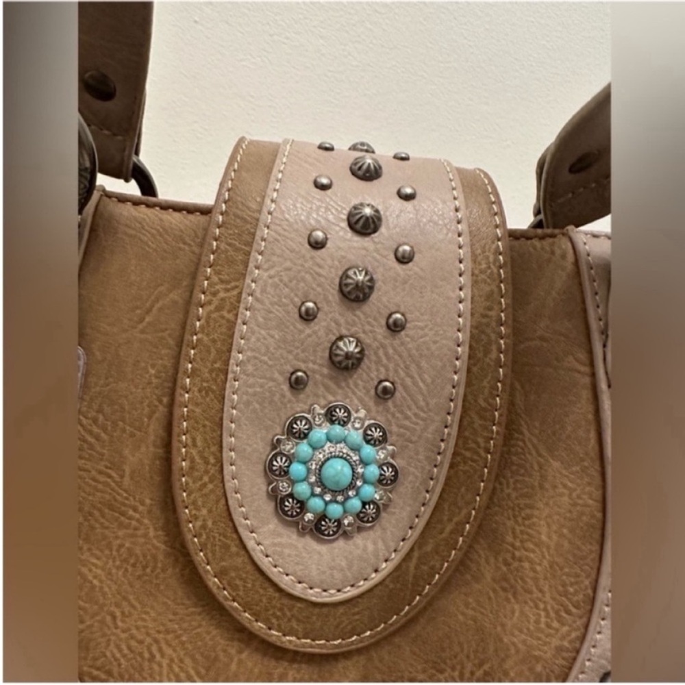 NWT Montana West Taupe Western Shoulder Bag Purse w/ Turquoise Concho - Picture 5 of 13